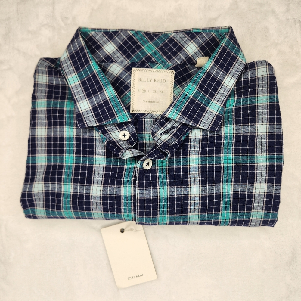 NWT Billy Reid Deep Lake Plaid Button Down John T Shirt Sz Medium